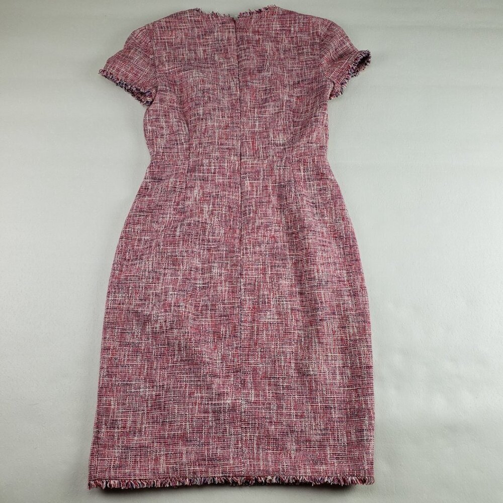 Banana Republic Tweed Fringe Dress Womens 4 Pink Sheath V Neck Faux Wrap - Picture 6 of 13